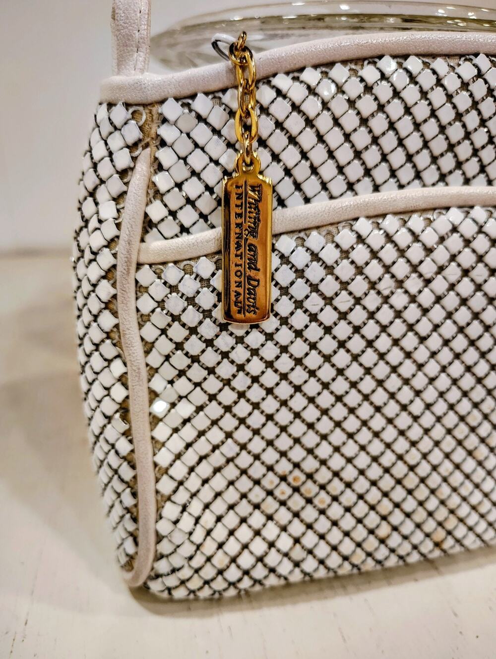 Vintage 1980s Whiting & Davis White Metal Mesh Clutch Evening Bag